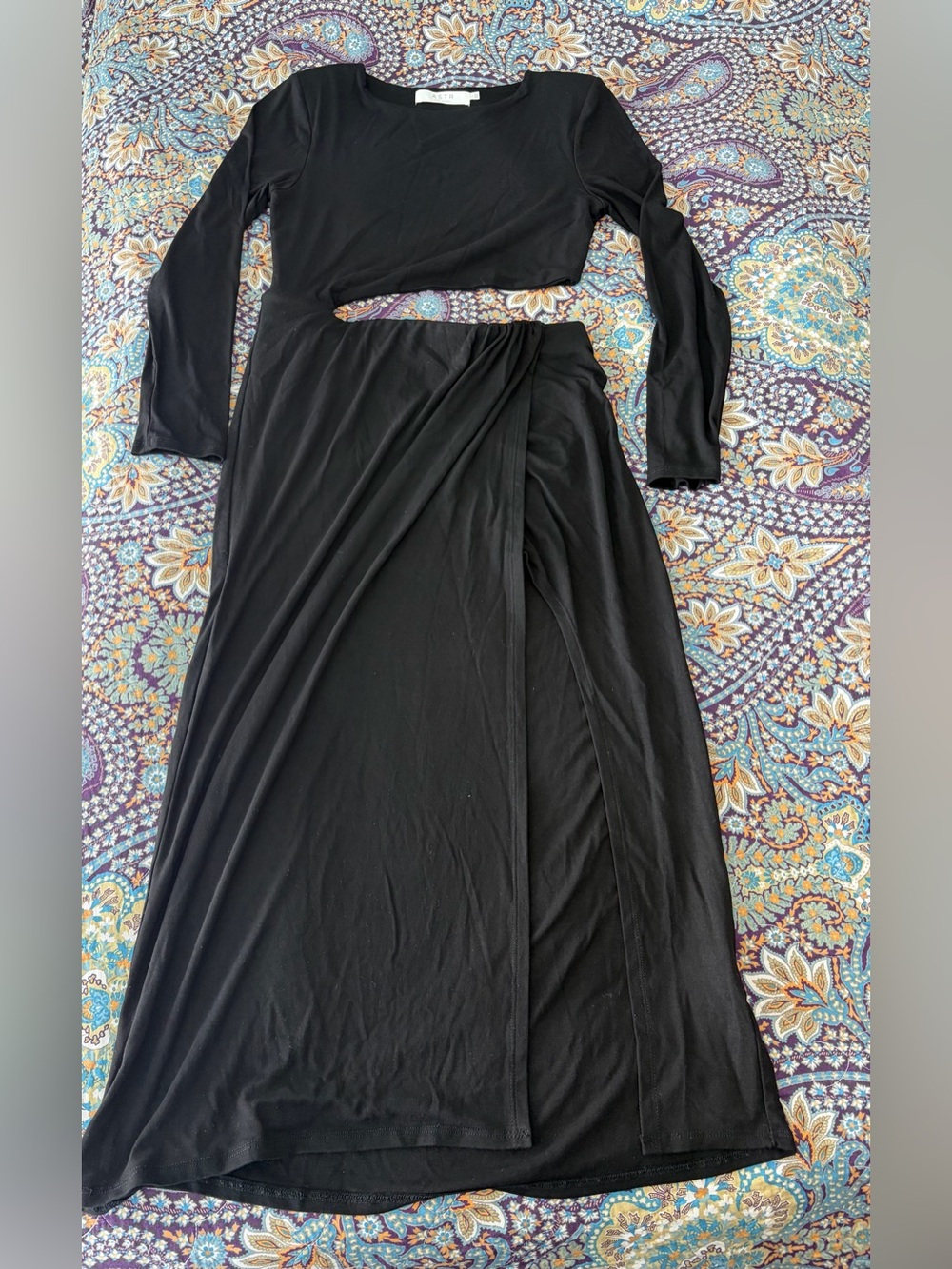 Astr Black Long Sleeve Midi Wrap-Style Dress